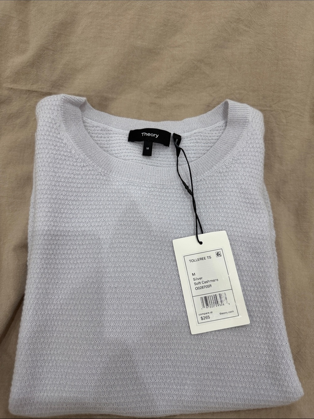NWT Theory Lavender Silver Crewneck Soft Cashmere Short Sleeve Sweater